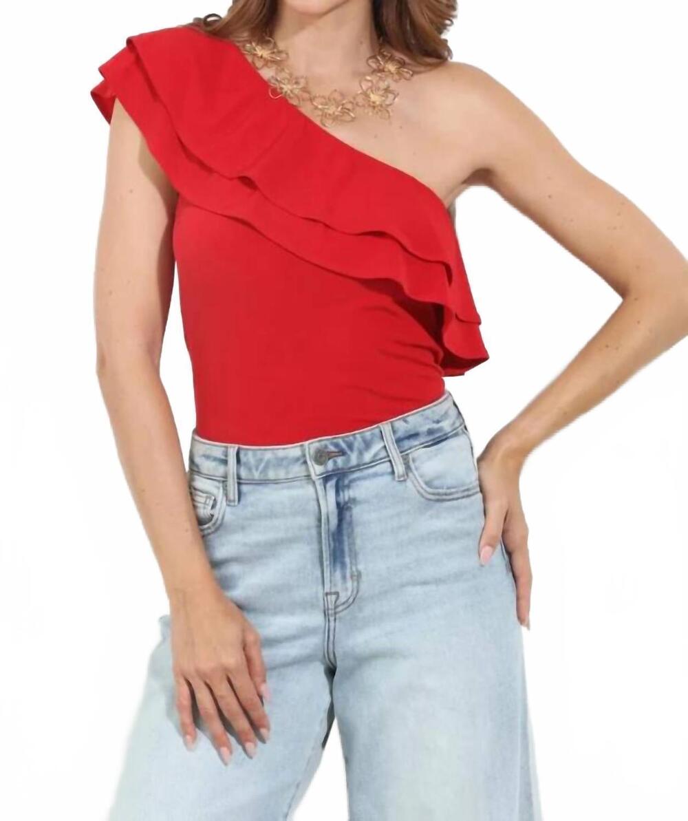 NEW VERONICA M ity ruffle one shoulder top in red